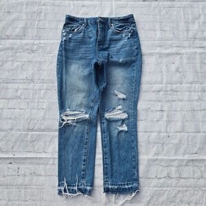 Blank NYC The Madison Crop Distressed Straight Leg Jeans 28 biker grunge